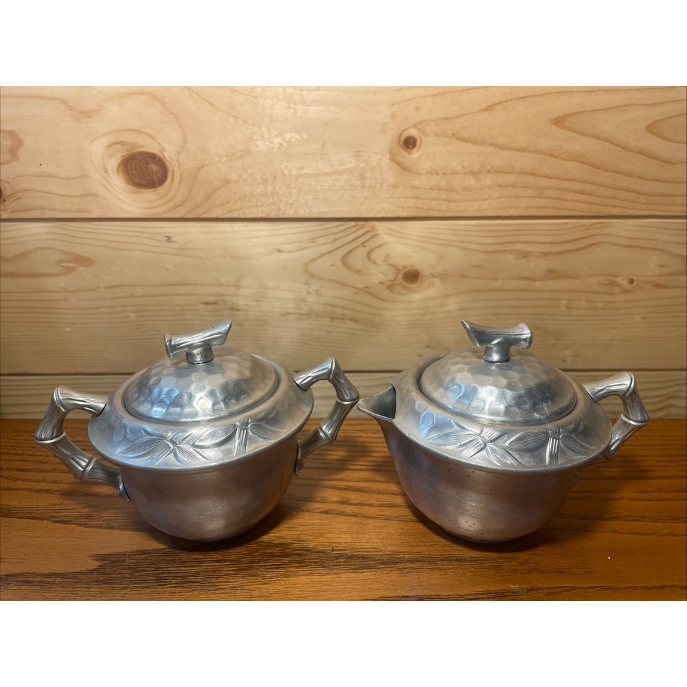 Vintage Everlast Aluminum Bamboo Sugar and Creamer Bowl